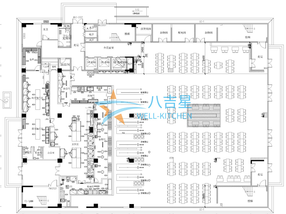 廣州方邦電子員工食堂廚房工程平面設計圖